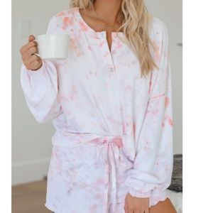 Adorable Two Piece Pink Short and Top Lounging Set